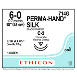 ETHICON Suture, PERMA-HAND, Reverse Cutting, C-2 / C-2, 18", Size 6-0. MFID: 714G (USA ONLY)