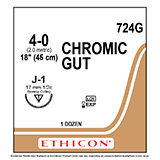 ETHICON Suture, Surgical Gut - Chromic, Reverse Cutting, J-1, 18", Size 4-0. MFID: 724G