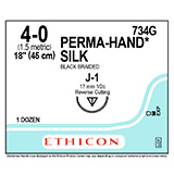 ETHICON Suture, PERMA-HAND, Reverse Cutting, J-1, 18", Size 4-0. MFID: 734G