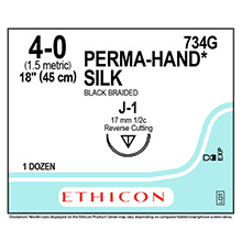 ETHICON Suture, PERMA-HAND, Reverse Cutting, J-1, 18", Size 4-0. MFID: 734G