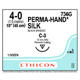ETHICON Suture, PERMA-HAND, Reverse Cutting, C-3, 18", Size 4-0. MFID: 736G