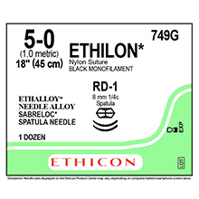 ETHICON Suture, ETHILON, SABRELOC - Center Point Spatula, RD-1 / RD-1, 18", Size 5-0. MFID: 749G
