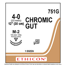 ETHICON Suture, Surgical Gut - Chromic, Reverse Cutting, M-2 / M-2, 12", Size 4-0. MFID: 751G