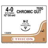 ETHICON Suture, Surgical Gut - Chromic, Reverse Cutting, M-2, 12", Size 4-0. MFID: 752G