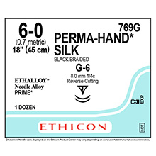 ETHICON Suture, PERMA-HAND, MICROPOINT-Reverse Cutting, G-6 / G-6, 18", Size 6-0. MFID: 769G