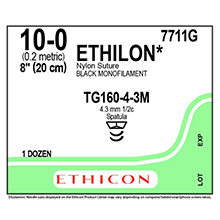 ETHICON Suture, ETHILON, MICROPOINT - Spatula, TG160-4-3M / TG160-4-3M, 8", Size 10-0. MFID: 7711G