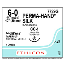 ETHICON Suture, PERMA-HAND, TAPERCUT, CC-1, 12", Size 6-0. MFID: 7729G