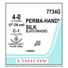 ETHICON Suture, PERMA-HAND, Taper Point, C-1, 12", Size 4-0. MFID: 7734G