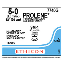 ETHICON Suture, PROLENE, SABRELOC - Spatula, SM-1 / SM-1, 12", Size 5-0. MFID: 7740G