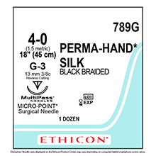 ETHICON Suture, PERMA-HAND, MICROPOINT-Reverse Cutting, G-3, 18", Size 4-0. MFID: 789G