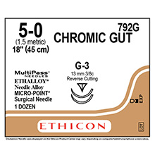 ETHICON Suture, Surgical Gut- Chromic, MICROPOINT-Reverse Cutting, G-3 / G-3, 18", Size 5-0. MFID: 792G