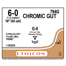 ETHICON Suture, Surgical Gut- Chromic, MICROPOINT-Reverse Cutting, G-6 / G-6, 18", Size 6-0. MFID: 794G