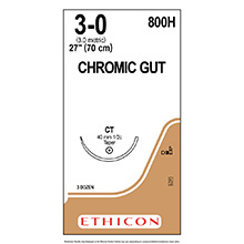ETHICON Suture, Surgical Gut - Chromic, Taper Point, CT, 27", Size 3-0. MFID: 800H