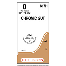 ETHICON Suture, Surgical Gut - Chromic, Reverse Cutting, CP-1, 27", Size 0. MFID: 817H