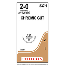 ETHICON Suture, Surgical Gut - Chromic, TAPERCUT, V-34, 27", Size 2-0. MFID: 837H