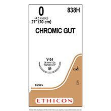 ETHICON Suture, Surgical Gut - Chromic, TAPERCUT, V-34, 27", Size 0. MFID: 838H