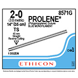 ETHICON Suture, PROLENE, Straight Cutting Needles, TS / TS, 14", Size 2-0. MFID: 8571G
