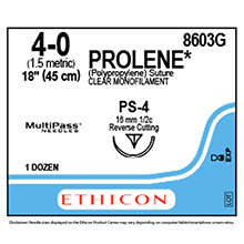 ETHICON Suture, PROLENE, Precision Point - Reverse Cutting, PS-4, 18", Size 4-0. MFID: 8603G