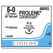 ETHICON Suture, PROLENE, Precision Point - Reverse Cutting, P-3, 18", Size 5-0. MFID: 8605G