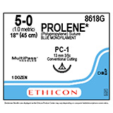 ETHICON Suture, PROLENE, Precision Cosmetic - Conventional Cutting PRIME, PC-1, 18", Size 5-0. MFID: 8618G