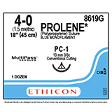 ETHICON Suture, PROLENE, Precision Cosmetic - Conventional Cutting PRIME, PC-1, 18", Size 4-0. MFID: 8619G