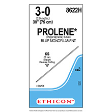 ETHICON Suture, PROLENE, Straight Cutting Needles, KS, 30", Size 3-0. MFID: 8622H