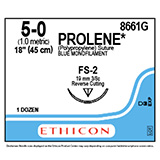ETHICON Suture, PROLENE, Reverse Cutting, FS-2, 18", Size 5-0. MFID: 8661G