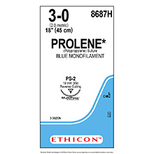 ETHICON Suture, PROLENE, Precision Point - Reverse Cutting, PS-2, 18", Size 3-0. MFID: 8687H