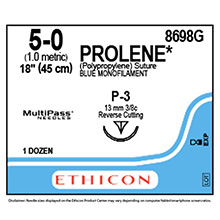 ETHICON Suture, PROLENE, Precision Point - Reverse Cutting, P-3, 18", Size 5-0. MFID: 8698G