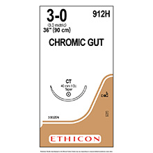ETHICON Suture, Surgical Gut - Chromic, Taper Point, CT, 36", Size 3-0. MFID: 912H