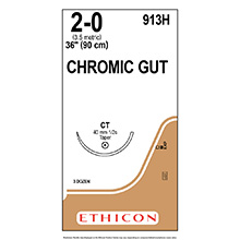ETHICON Suture, Surgical Gut - Chromic, Taper Point, CT, 36", Size 2-0. MFID: 913H