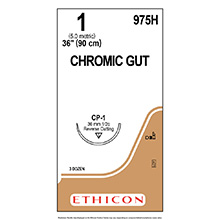 ETHICON Suture, Surgical Gut - Chromic, Reverse Cutting, CP-1, 27", Size 1. MFID: 975H