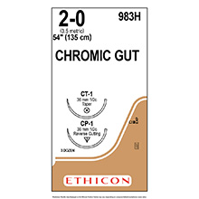 ETHICON Suture, Surgical Gut - Chromic, Taper Point- Reverse Cutting, CT-1 / CP-1, 54", 2-0. MFID: 983H