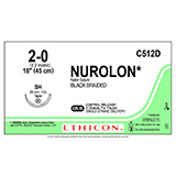 ETHICON Suture, NUROLON, Taper Point, SH, 8-18", Size 2-0. MFID: C512D