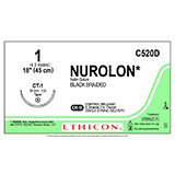 ETHICON Suture, NUROLON, Taper Point, CT-1, 8-18", Size 1. MFID: C520D