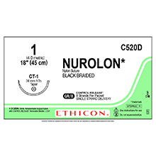 ETHICON Suture, NUROLON, Taper Point, CT-1, 8-18", Size 1. MFID: C520D