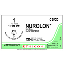 ETHICON Suture, NUROLON, Taper Point, CTX, 8-18", Size 1. MFID: C550D