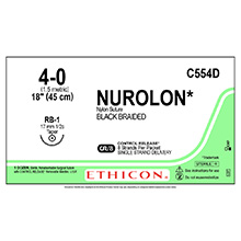 ETHICON Suture, NUROLON, Taper Point, RB-1, 8-18", Size 4-0. MFID: C554D