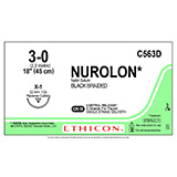 ETHICON Suture, NUROLON, Reverse Cutting, X-1, 8-18", Size 3-0. MFID: C563D