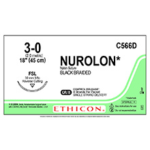 ETHICON Suture, NUROLON, Reverse Cutting, FSL, 8-18", Size 3-0. MFID: C566D