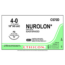 ETHICON Suture, NUROLON, Reverse Cutting, FS, 8-18", Size 4-0. MFID: C570D