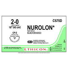 ETHICON Suture, NUROLON, Reverse Cutting, CP-2, 8-18", Size 2-0. MFID: C575D