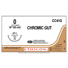 ETHICON Suture, Surgical Gut - Chromic, Taper Point, CT-1, 8-18", Size 0. MFID: CC41G