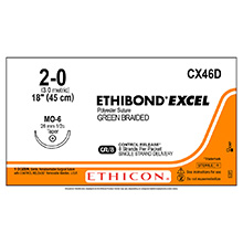 ETHICON Suture, ETHIBOND EXCEL, Taper Point, MO-6, 8-18", Size 2-0. MFID: CX46D