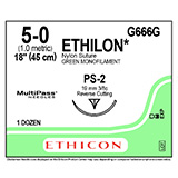ETHICON Suture, ETHILON, Precision Point - Reverse Cutting, PS-2, 18", Size 5-0. MFID: G666G
