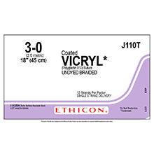 ETHICON Suture, Coated VICRYL, SUTUPAK Pre-Cut Sutures, 12-18", Size 3-0, 2 dozens. MFID: J110T