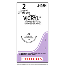 ETHICON Suture, Coated VICRYL, Reverse Cutting, CP, 27", Size 2. MFID: J195H