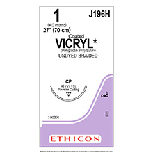 ETHICON Suture, Coated VICRYL, Reverse Cutting, CP, 27", Size 1. MFID: J196H