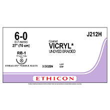 ETHICON Suture, Coated VICRYL, Taper Point, RB-1, 27", Size 6-0. MFID: J212H