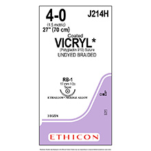 ETHICON Suture, Coated VICRYL, Taper Point, RB-1, 27", Size 4-0. MFID: J214H